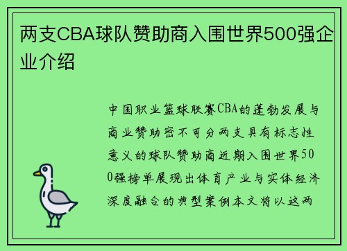 两支CBA球队赞助商入围世界500强企业介绍